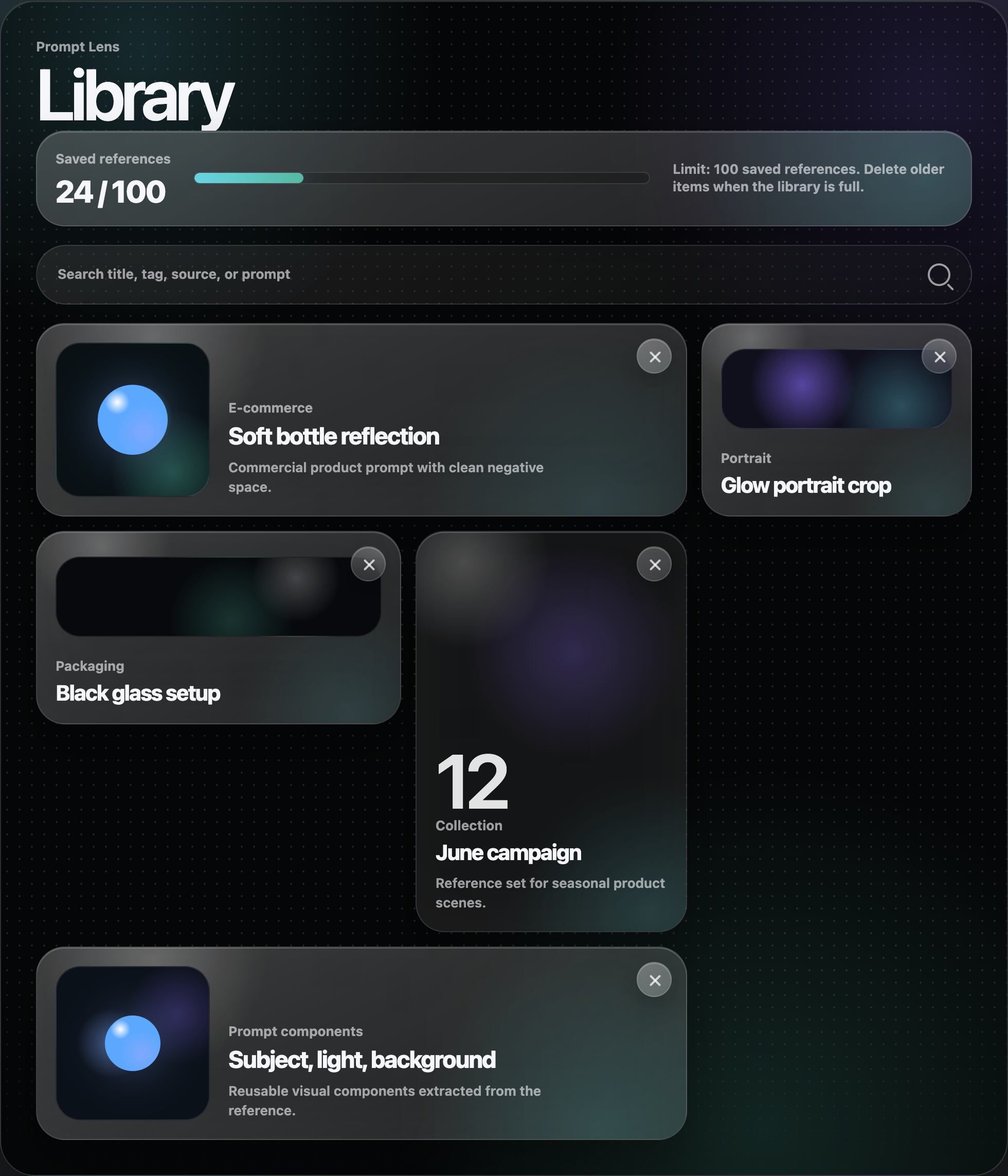 FrameCue library with saved visual references